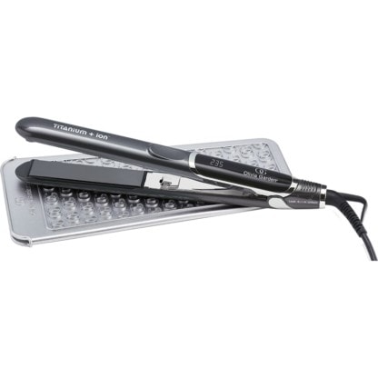 Olivia Garden Titanium amd Ion High Performance Straightener on texture matt pouch